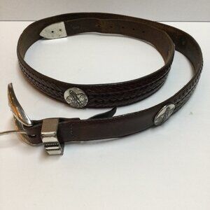 90s Onyx Brighton Brown Leather Belt Golf Player Medallions Silver Tone